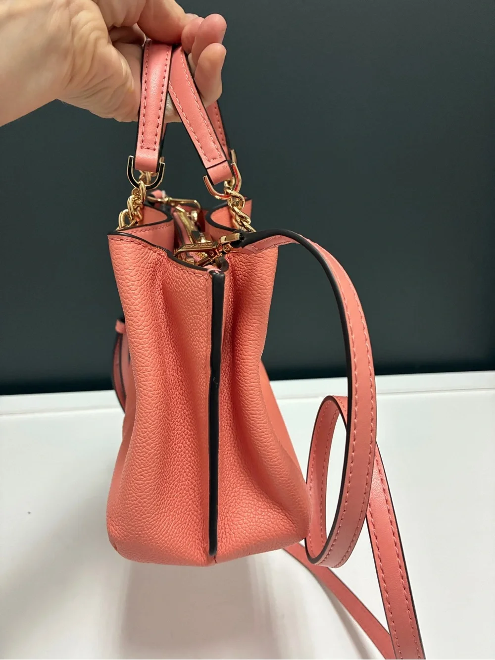 Michael Kors Coral-Peach Leather Chain-Handle Shoulder Bag
